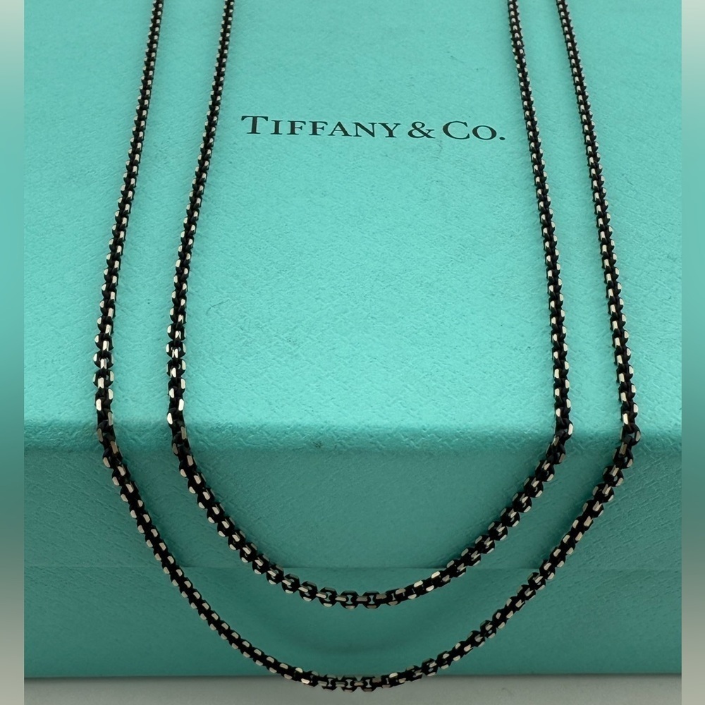 Tiffany & Co. Black Enamel Coated 30” “Sparkle” Chain Necklace 1.7mm